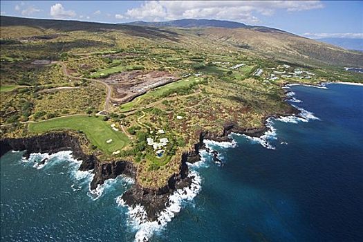 夏威夷,曼内雷,高尔夫球场,海岸线,俯视