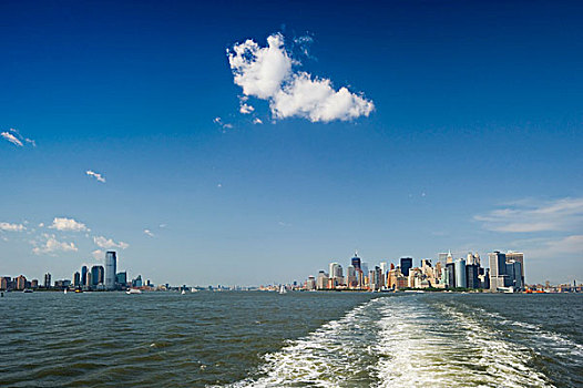风景,天际线,曼哈顿,岛屿,渡轮,纽约,美国