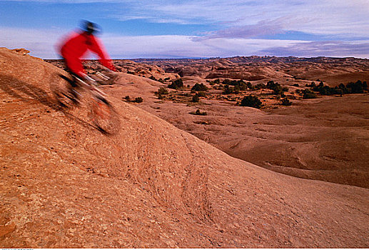 男人,骑自行车,上方,岩石,风景,犹他,美国