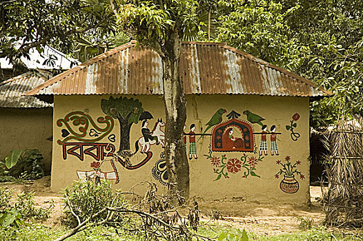 墙壁,泥,房子,乡村,孟加拉,2007年