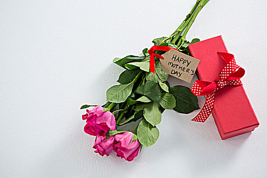 礼盒,束,粉红玫瑰,高兴,母亲节,标签,白色背景,背景