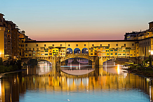 维奇奥桥,桥,上方,阿尔诺河,黄昏,佛罗伦萨,托斯卡纳,意大利