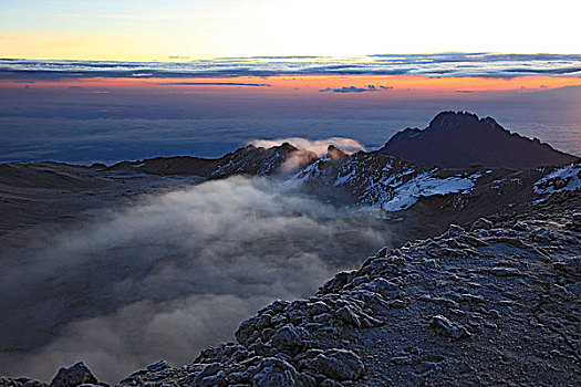 日出,云,火山口,乞力马扎罗山,坦桑尼亚,非洲