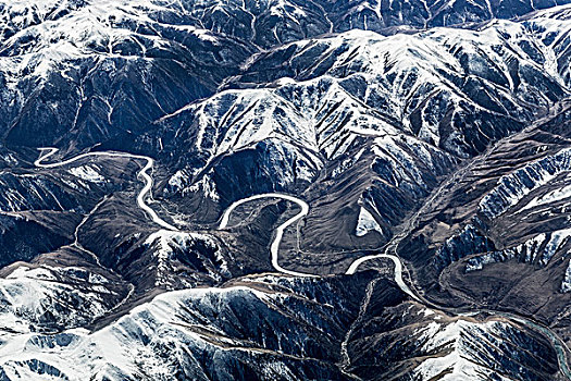 航拍,雪山,道路,中国西部,东亚