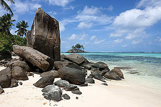 花冈岩,石头,海滩,蓝绿色海水,皇家,马埃岛,塞舌尔,非洲
