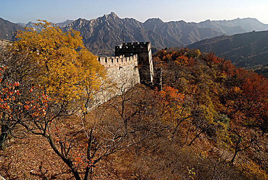 墙壁,中国,慕田峪,塔,秋天,彩色,北京,亚洲