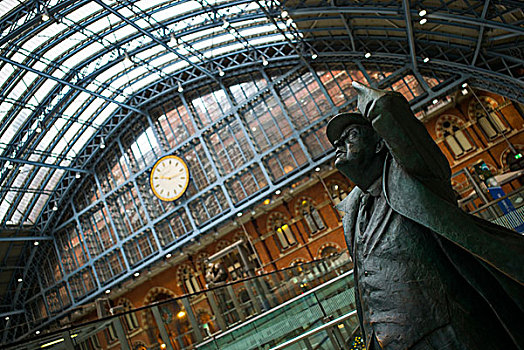 英格兰,伦敦,室内,火车站,雕塑,诗人,车站,雕刻师