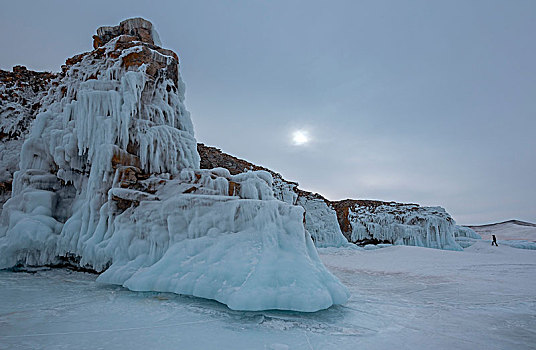 冰,钟乳石,上方,岛屿,贝加尔湖,伊尔库茨克,区域,西伯利亚,俄罗斯