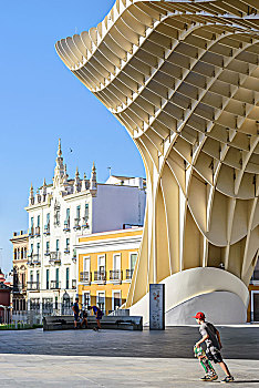 伞,弯曲,木质,建筑,现代建筑,塞维利亚