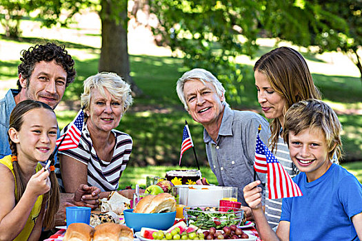 家庭,美国国旗,野餐,公园