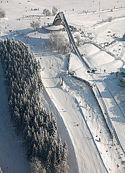 航拍,跳台滑雪,雪,冬天,北莱茵威斯特伐利亚,德国,欧洲