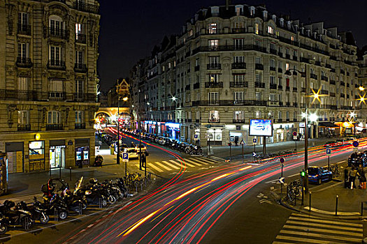 法国,巴黎,里昂火车站,区域,大道,夜晚