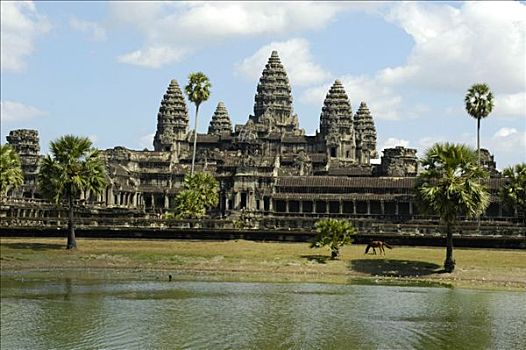 古典,吴哥窟,庙宇,湖,收获,柬埔寨,东南亚