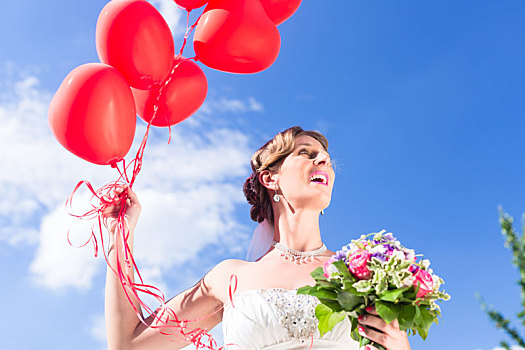 新娘,婚礼,读,氦气,气球