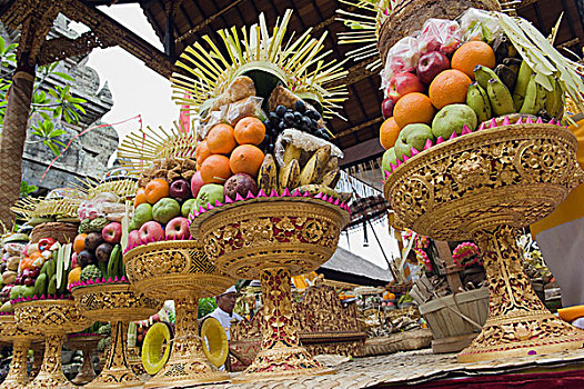 供品,水果,庙宇,典礼,乌布,巴厘岛,印度尼西亚,亚洲