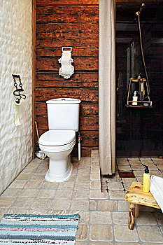 卫生间,乡村,木墙,靠近,淋浴,区域