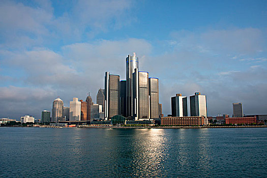 密歇根,底特律,河,国际,边界,加拿大,风景,市区,建筑,大幅,尺寸
