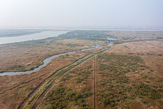 航拍东营黄河入海口湿地公园