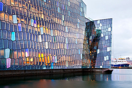 建筑,蜂窝状,玻璃,音乐厅,雷克雅未克,冰岛,欧洲