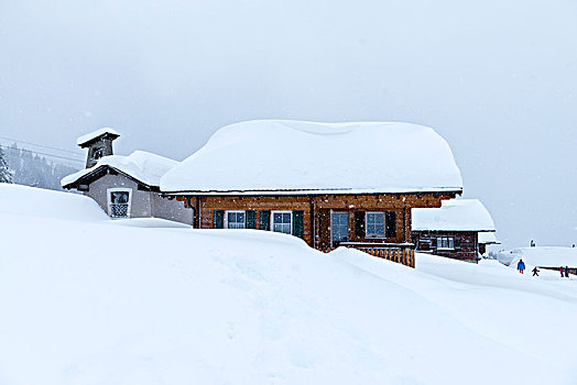 奥地利,蒙塔丰,积雪,滑雪,小屋,高山,乡村