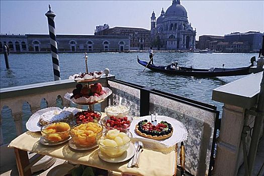 甜点,桌子,靠近,运河,大运河,威尼斯,威尼托,意大利