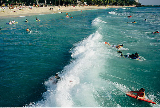 人,冲浪,太平洋,怀基基海滩,瓦胡岛,夏威夷,美国
