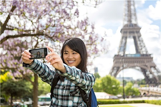 年轻,魅力,亚洲人,游客,巴黎