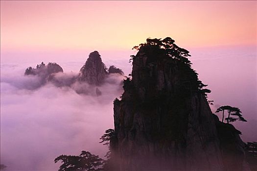 山峦,顶峰,上方,云,黄山,安徽,中国