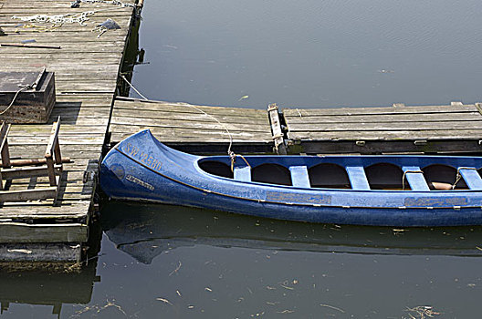 河,舟桥,独木舟,蓝色,特写,水,木桥,码头,船,划桨船,空,扎牢,象征,休闲,休闲活动,爱好,泛舟,旅游,安静,孤单