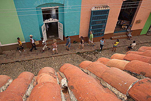 古巴,特立尼达,人,街道,瓷砖,屋顶,俯视,山谷,世界遗产,使用,只有