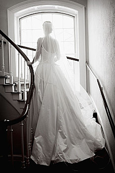 新娘,站立,螺旋楼梯