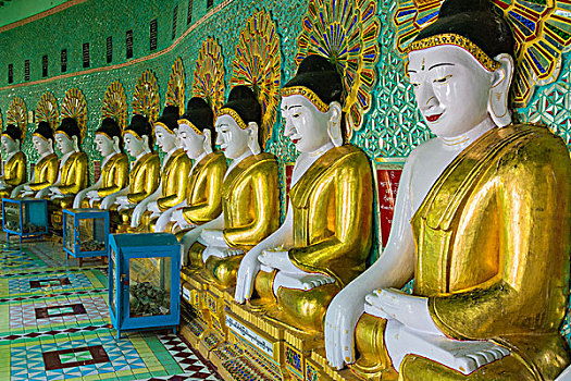缅甸,曼德勒,传说,山,30多岁,洞穴,庙宇,排,佛,线条,墙壁