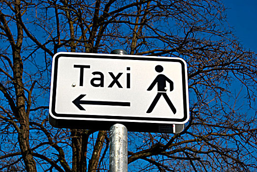 出租车,标识,箭头,象形图,男人,走,交通标志,杜塞尔多夫,北莱茵威斯特伐利亚,德国,欧洲