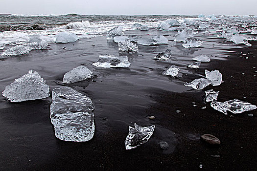 浮冰,杰古沙龙湖,火山岩,海滩,冰岛,欧洲