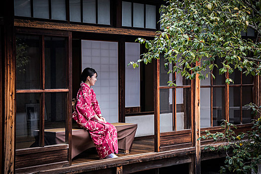 旅游,穿,和服,庙宇,京都,日本