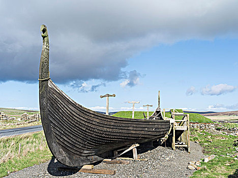 仿制,维京,船,靠近,哈罗德斯维克,瑞典,设得兰群岛,2000年,昂斯特,岛屿,苏格兰,大幅,尺寸