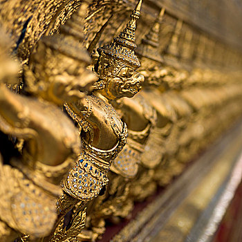 金色,雕塑,排列,玉佛寺,寺院,曼谷,泰国