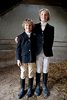 男孩,肖像,穿,骑马,衣服
