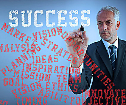 商务人士,文字,多样,成功,记号笔,蓝色背景