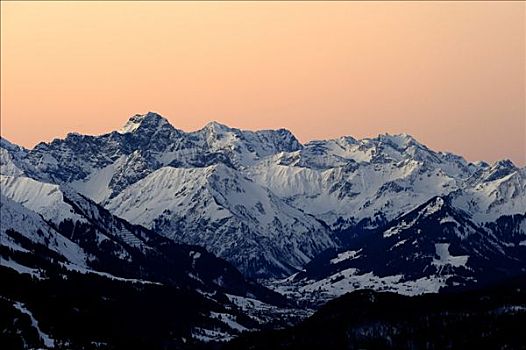 全景,山峰,日落,阿尔卑斯山,提洛尔,奥地利,欧洲