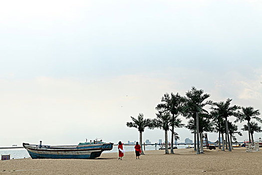 秦皇岛,北戴河,新区,海边,沙滩,椰子树,渔船,空旷,安静