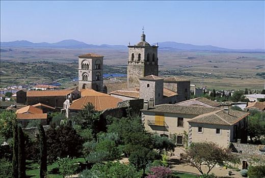 西班牙,特鲁希略,俯视,圣马利亚,教堂,蓝天