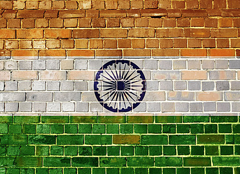 印度,旗帜,砖墙