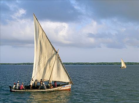 日出,渔船,帆,自然,港口,帕泰岛,捕鱼,传统,木质,帆船,罐,拉穆群岛,中心