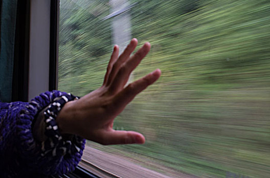 手,列车,窗户,风景