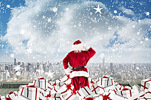 圣诞老人,站立,堆,礼物