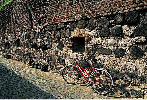 自行车,靠着,石墙,德国