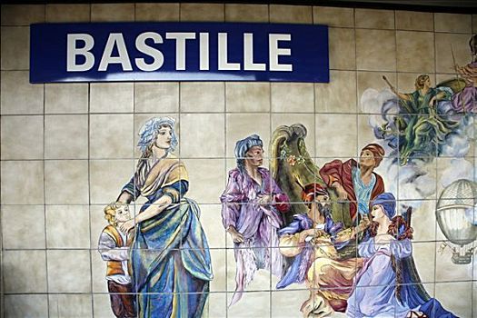 壁画,巴士底监狱,车站,巴黎,地铁,法国,欧洲