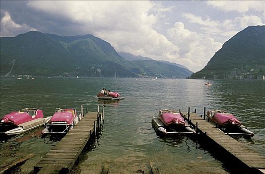 船,山,木质,湖,卢加诺,瑞士,欧洲