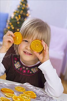 小女孩,干燥,橙子片